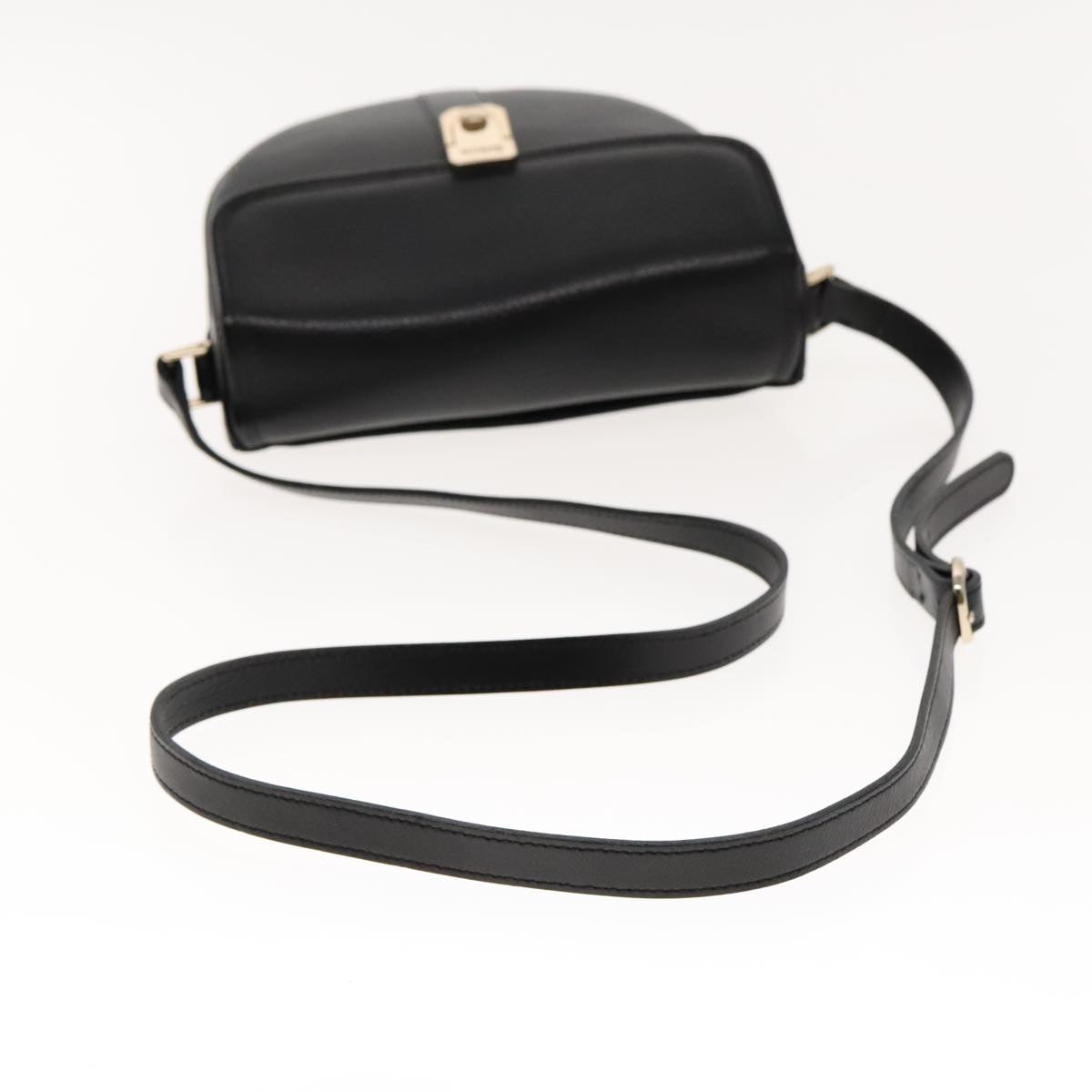 Burberrys Shoulder Bag Leather Black Silver Auth bs18897