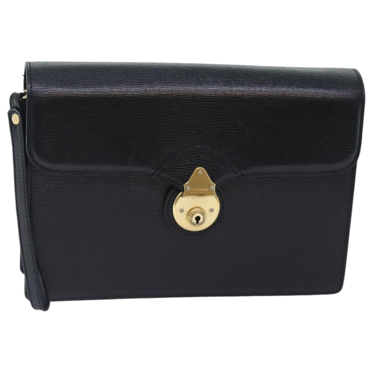 Burberrys Clutch Bag Leather Black Auth bs18898