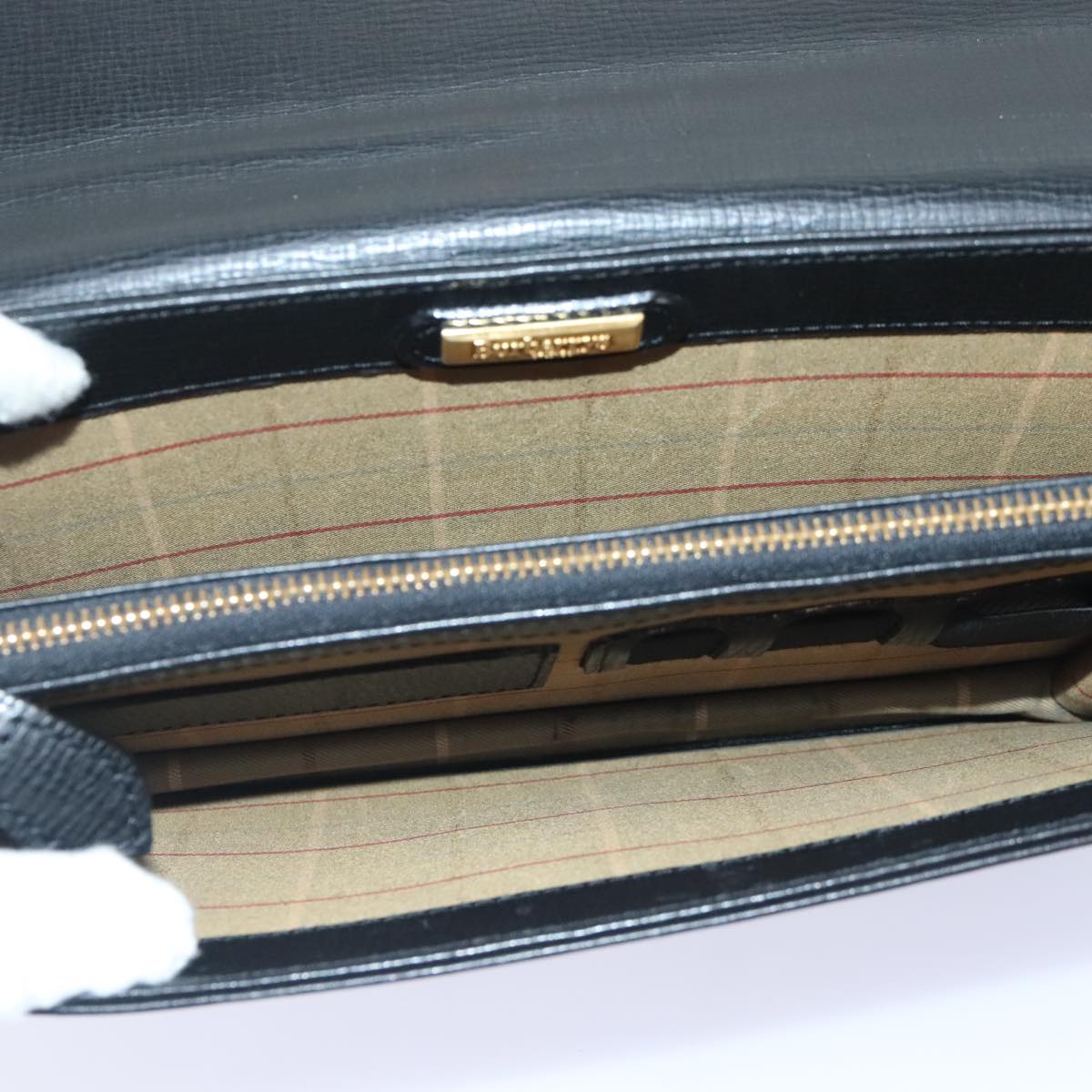 Burberrys Clutch Bag Leather Black Auth bs18898