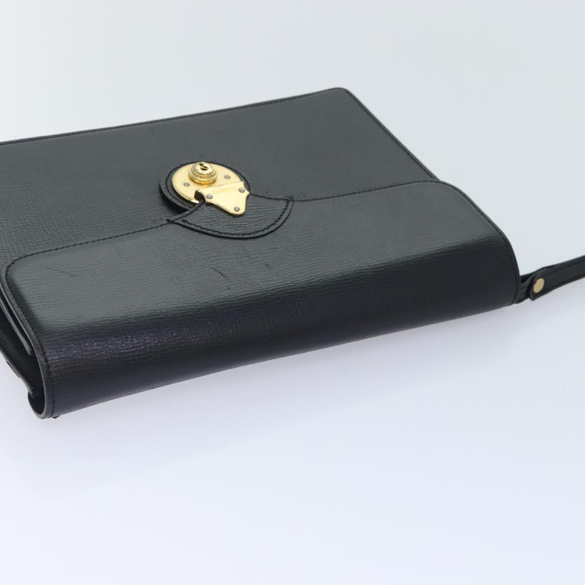 Burberrys Clutch Bag Leather Black Auth bs18898