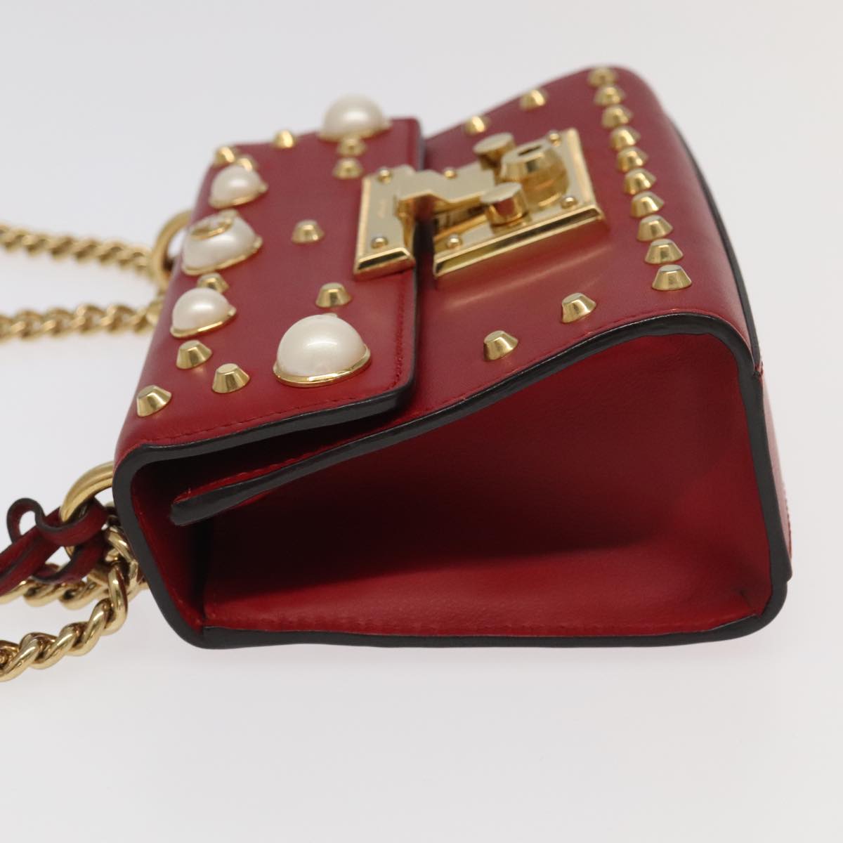 GUCCI Padlock Chain Shoulder Bag Leather Red Gold 432182 Auth bs18902A