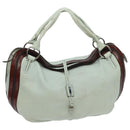 CELINE Shoulder Bag Leather White Brown Auth bs18904-1