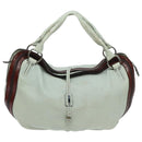 CELINE Shoulder Bag Leather White Brown Auth bs18904-13