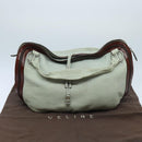 CELINE Shoulder Bag Leather White Brown Auth bs18904-12