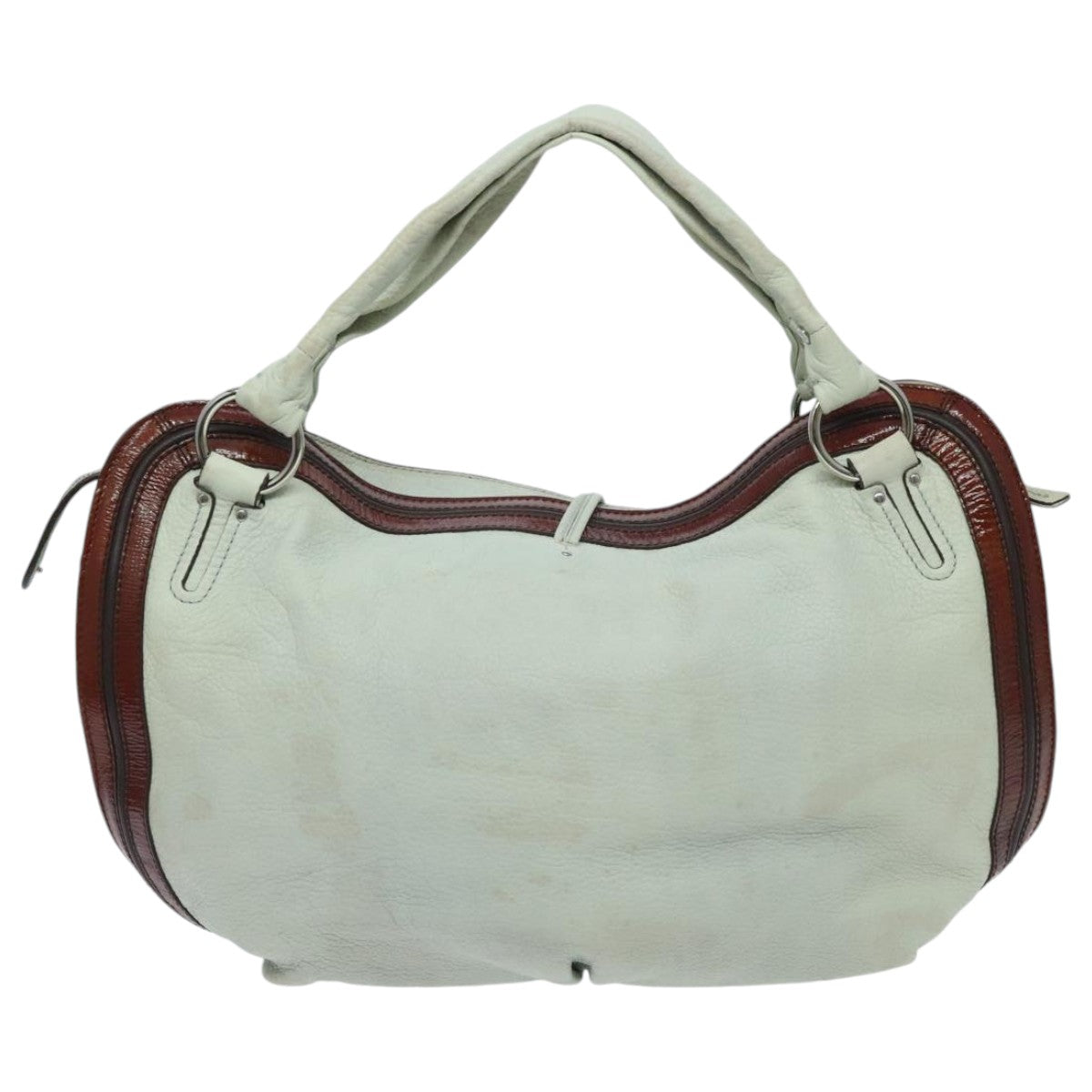 CELINE Shoulder Bag Leather White Brown Auth bs18904 - 0