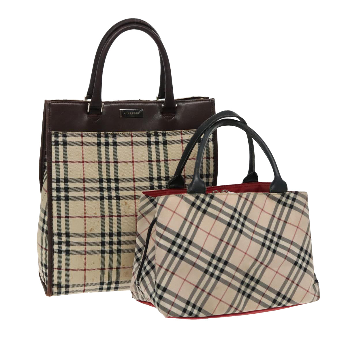 BURBERRY Nova Check Hand Bag Nylon 2Set Beige Auth bs18924