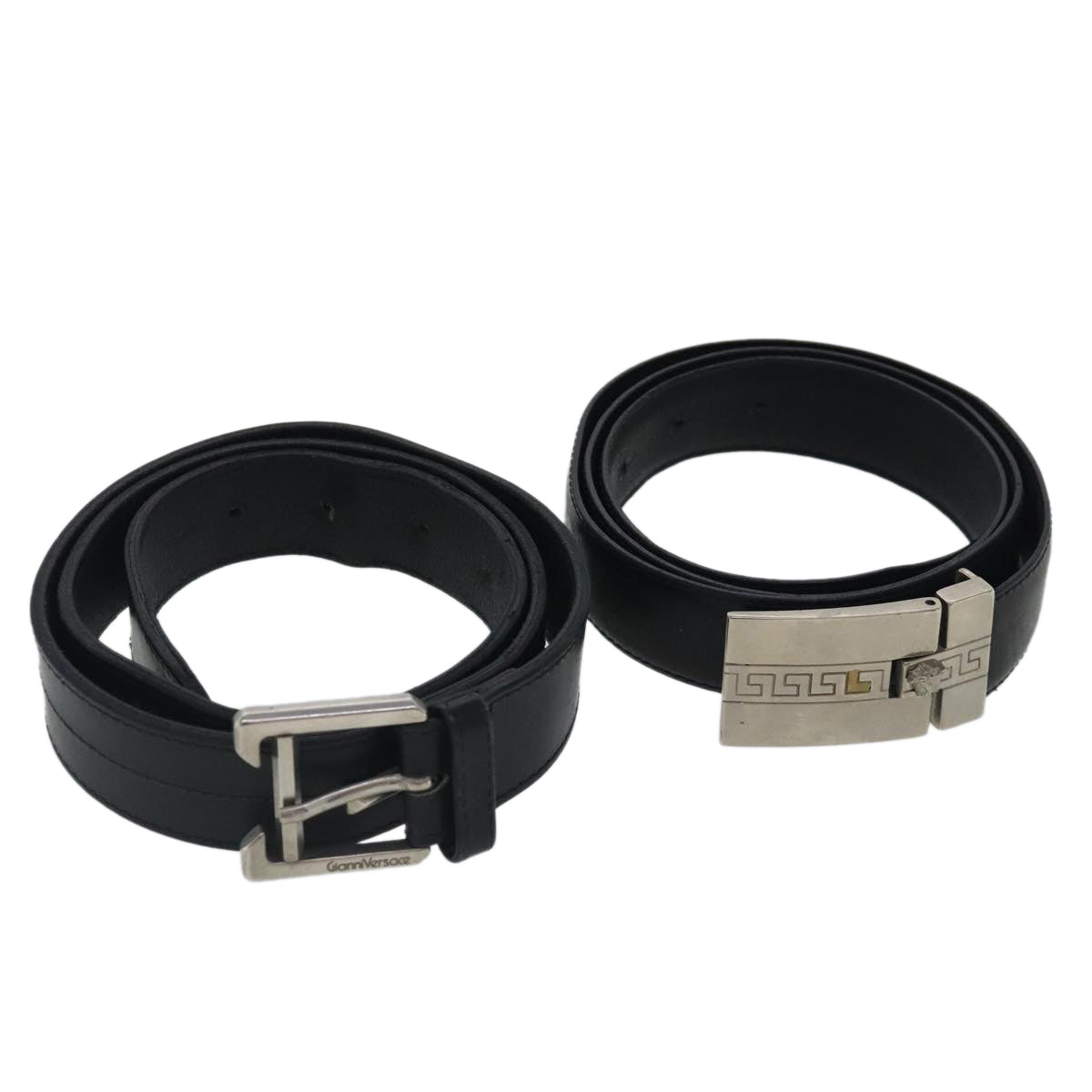 Gianni Versace Belt Leather 2Set Black Auth bs18951