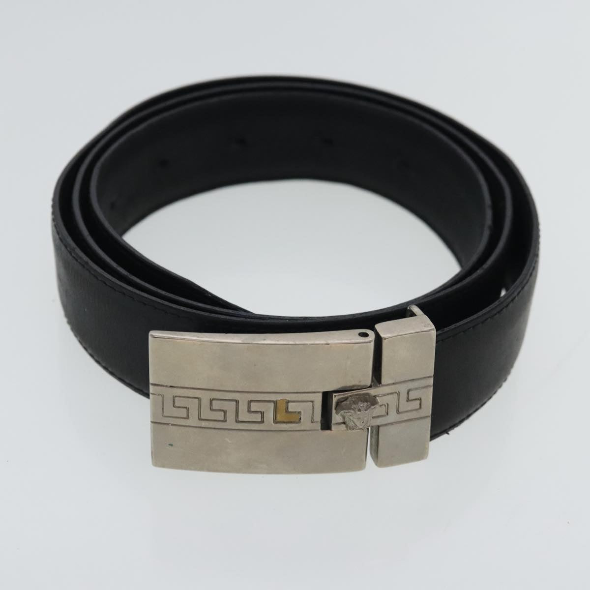 Gianni Versace Belt Leather 2Set Black Auth bs18951