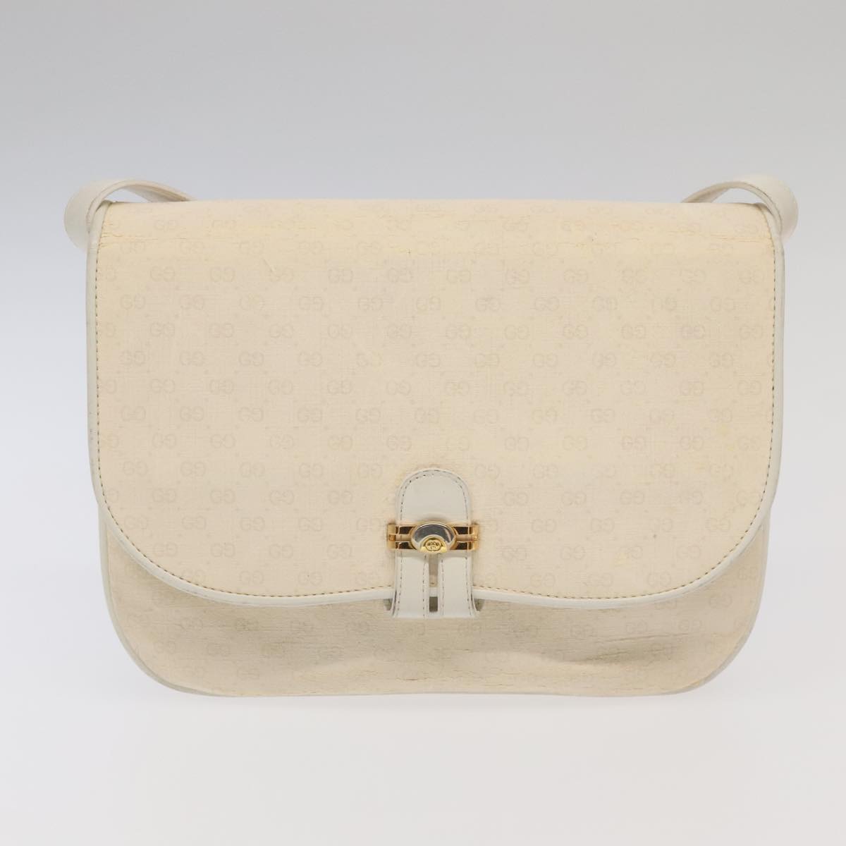 GUCCI Micro GG Canvas Shoulder Bag Leather 4Set White Beige Red Auth bs18953