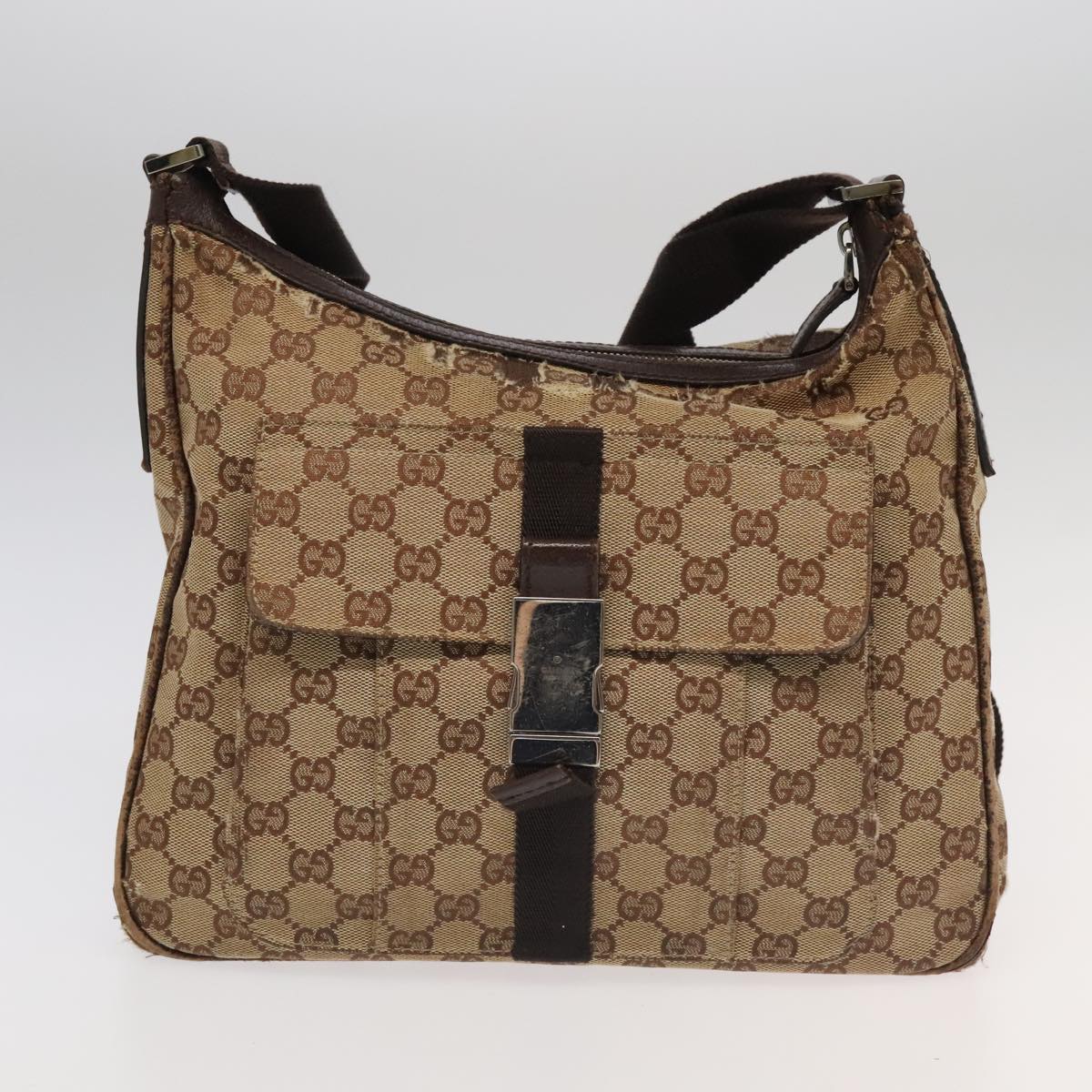 GUCCI GG Canvas Shoulder Bag 2Set Black Beige Auth bs18954