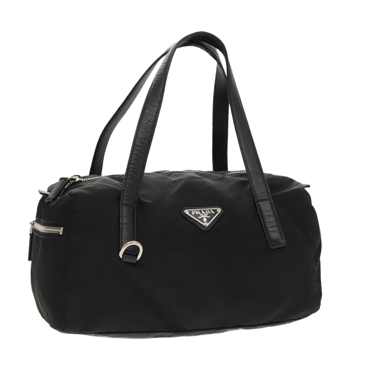 PRADA Hand Bag Nylon Black Silver Auth bs18963