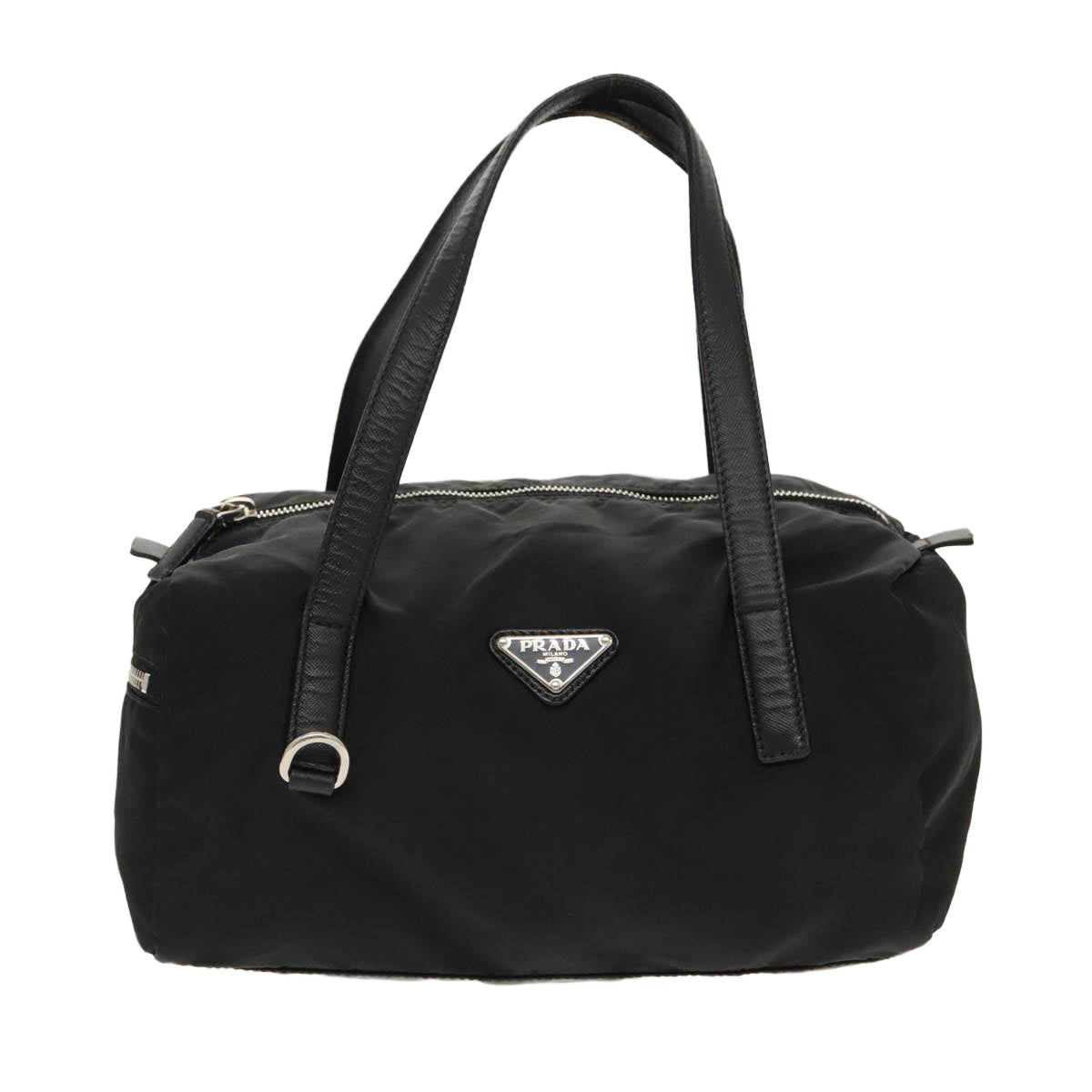 PRADA Hand Bag Nylon Black Silver Auth bs18963