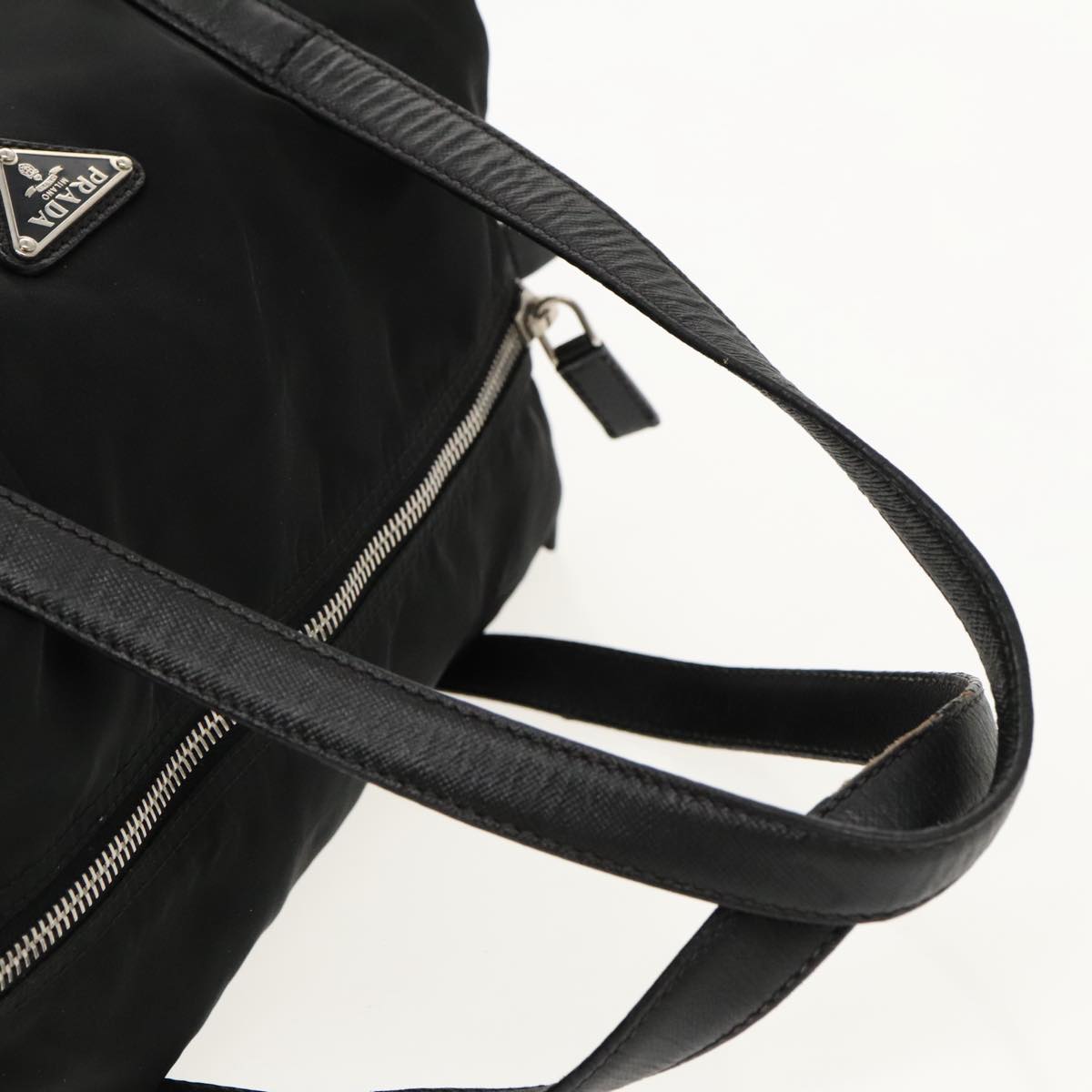 PRADA Hand Bag Nylon Black Silver Auth bs18963