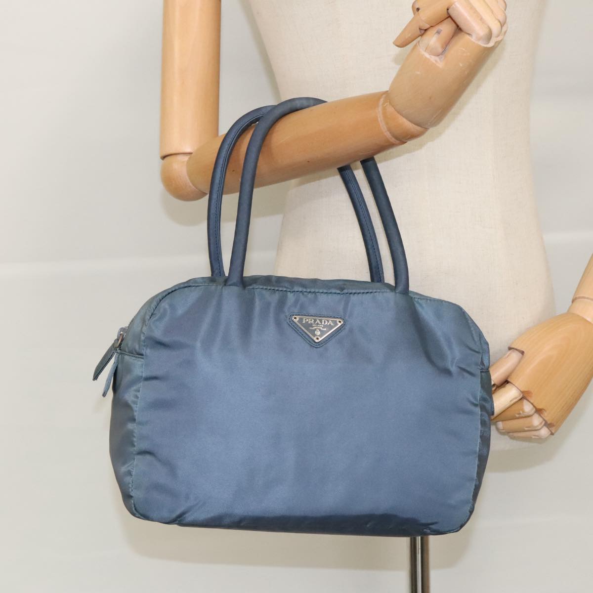 PRADA Hand Bag Nylon Blue Auth bs18964