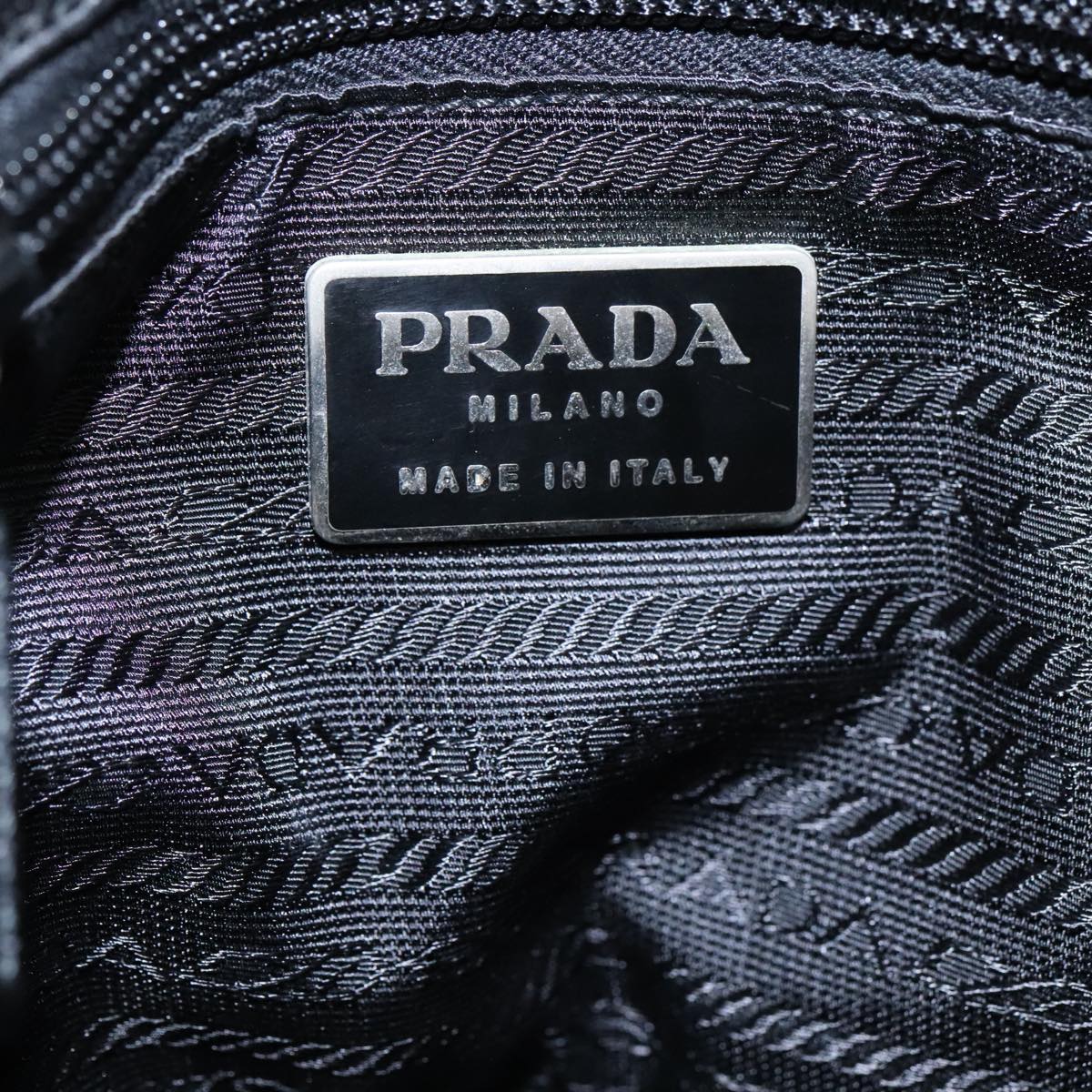 PRADA Hand Bag Satin Black Silver Auth bs18965