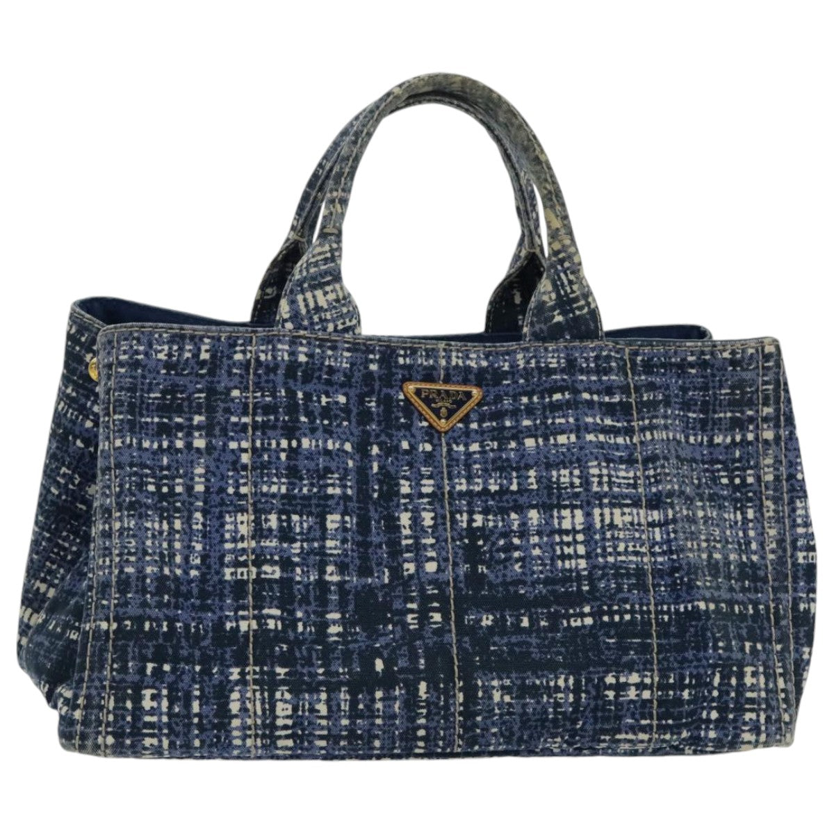 PRADA Canapa GM Hand Bag Canvas Blue Gold Auth bs18982