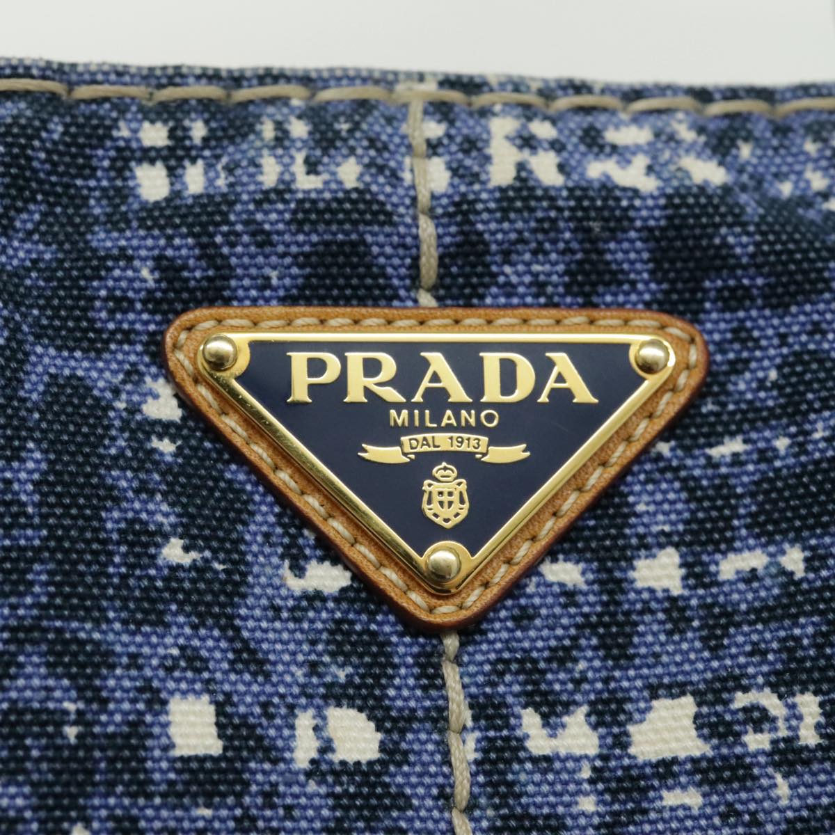 PRADA Canapa GM Hand Bag Canvas Blue Gold Auth bs18982