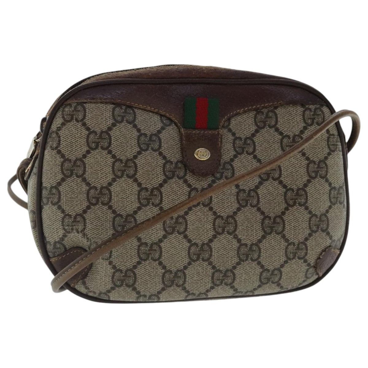 GUCCI GG Supreme Web Sherry Line Shoulder Bag PVC Beige 89 02 066 Auth bs18984