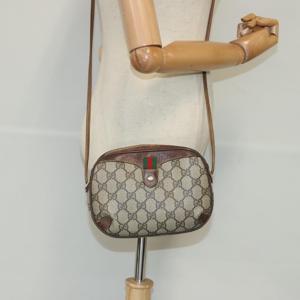 GUCCI GG Supreme Web Sherry Line Shoulder Bag PVC Beige 89 02 066 Auth bs18984