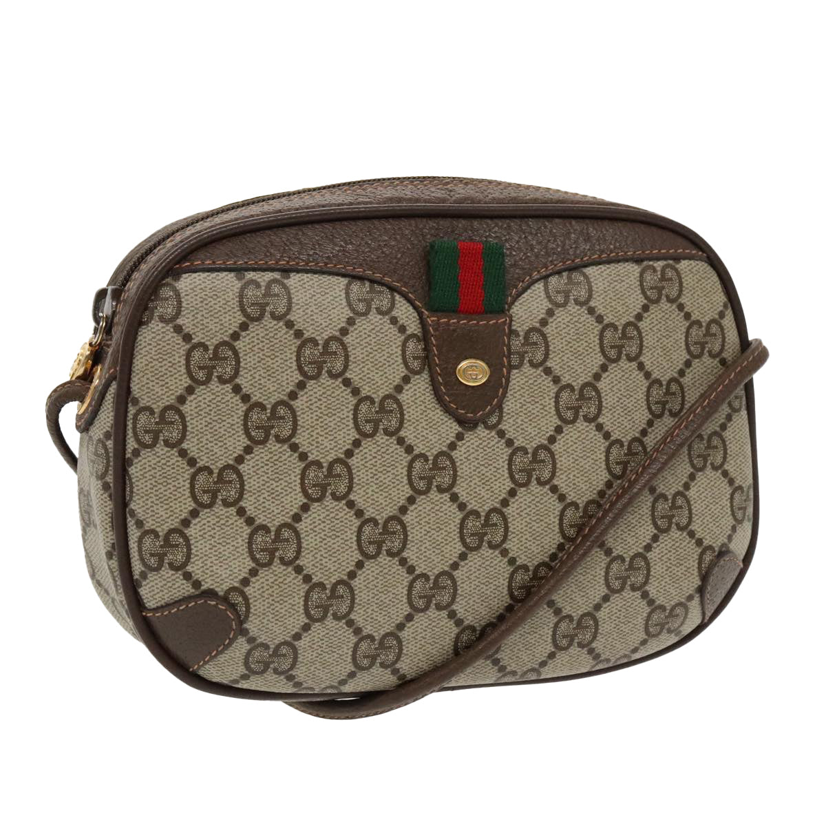 GUCCI GG Supreme Web Sherry Line Shoulder Bag PVC Beige Gold Auth bs18985