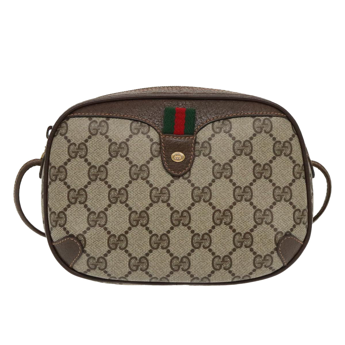 GUCCI GG Supreme Web Sherry Line Shoulder Bag PVC Beige Gold Auth bs18985