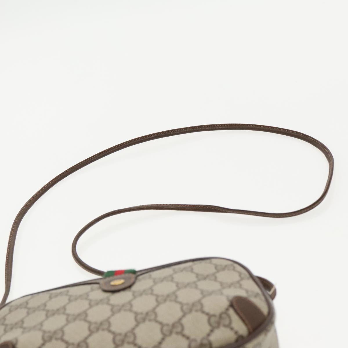 GUCCI GG Supreme Web Sherry Line Shoulder Bag PVC Beige Gold Auth bs18985