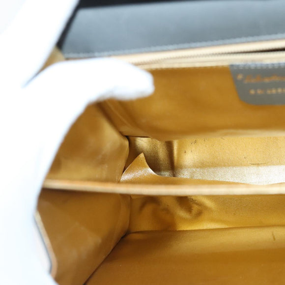 Salvatore Ferragamo Hand Bag Leather Gray Gold Auth bs18987