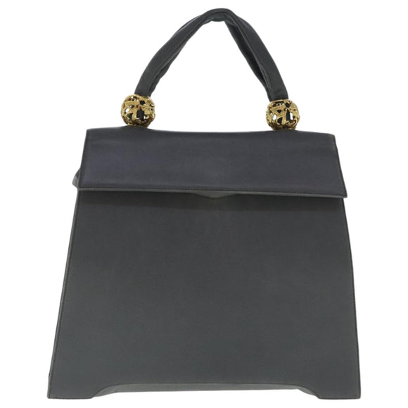 Salvatore Ferragamo Hand Bag Leather Gray Gold Auth bs18987