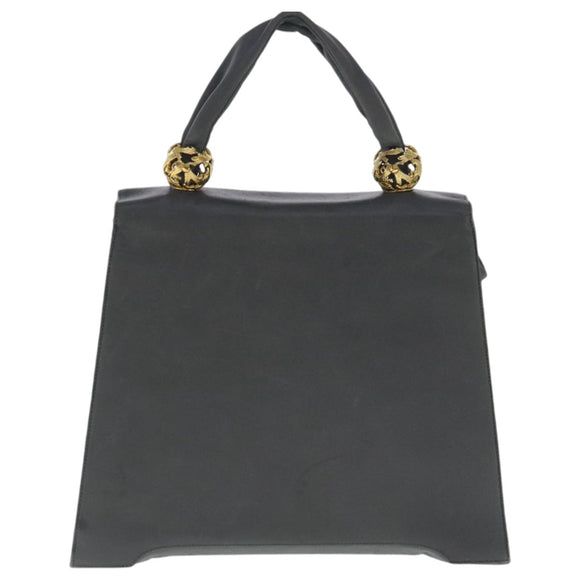 Salvatore Ferragamo Hand Bag Leather Gray Gold Auth bs18987