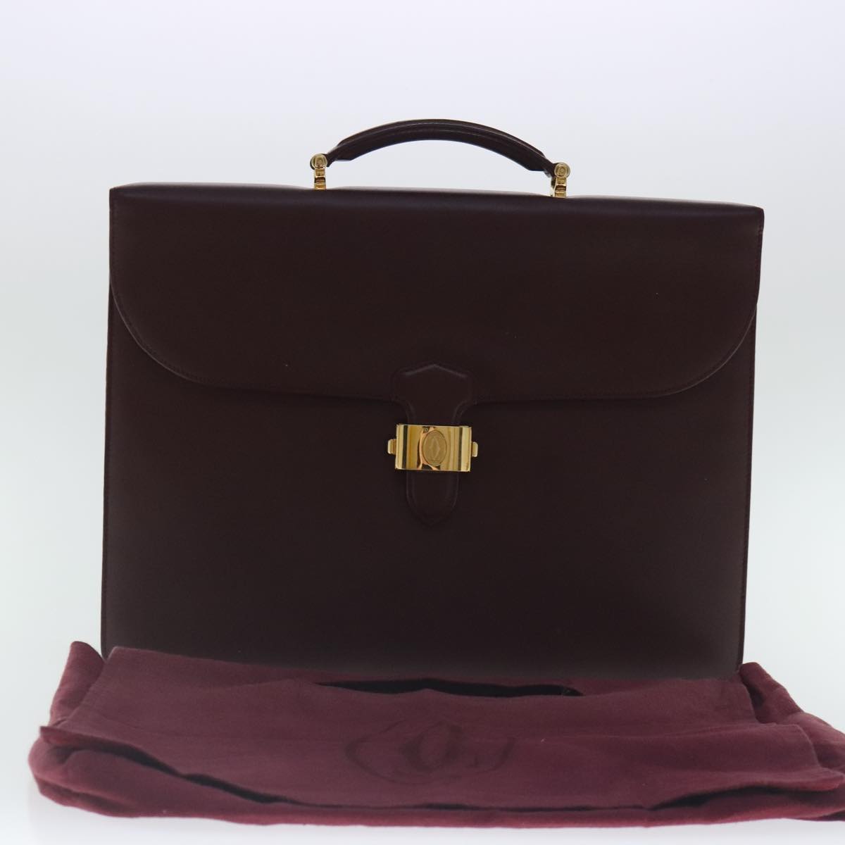 CARTIER Briefcase Leather Red Gold Auth bs18988