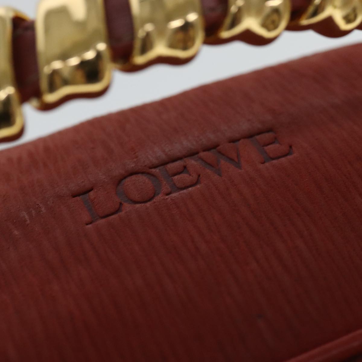 LOEWE Hand Bag Leather Red Gold Auth bs18992