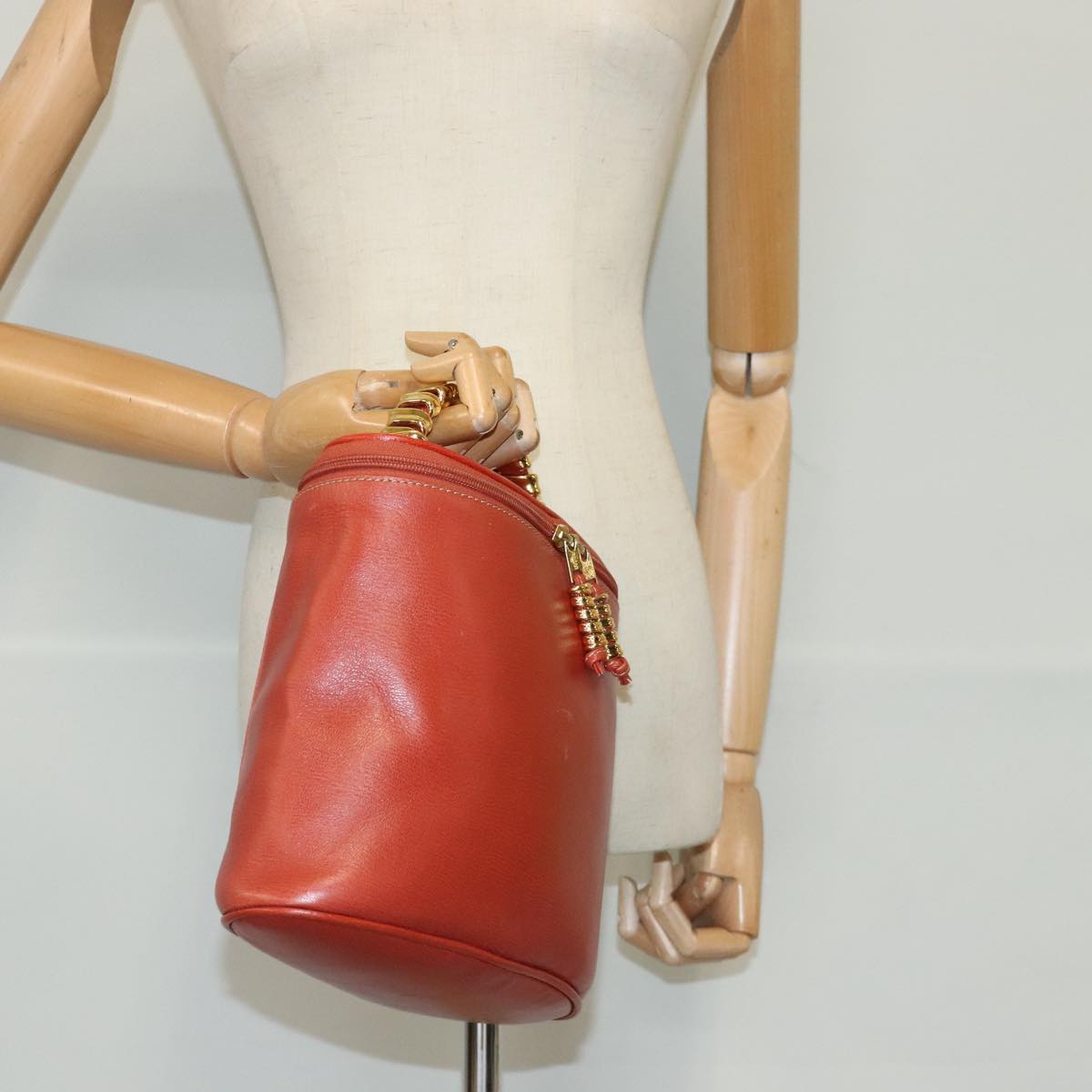 LOEWE Hand Bag Leather Red Gold Auth bs18992