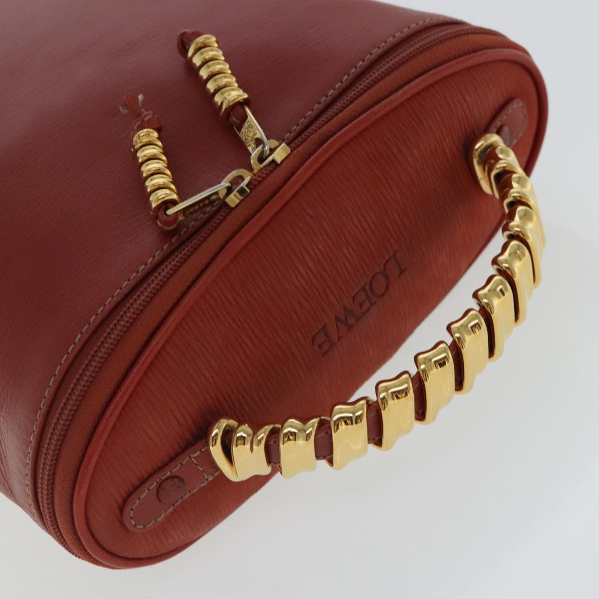 LOEWE Hand Bag Leather Red Gold Auth bs18992