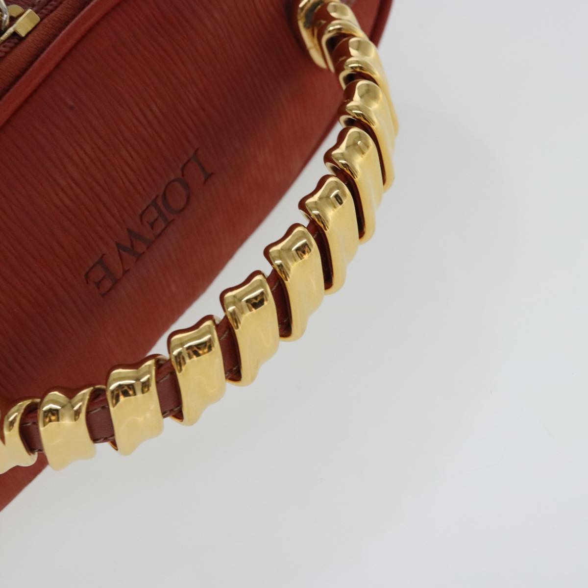 LOEWE Hand Bag Leather Red Gold Auth bs18992