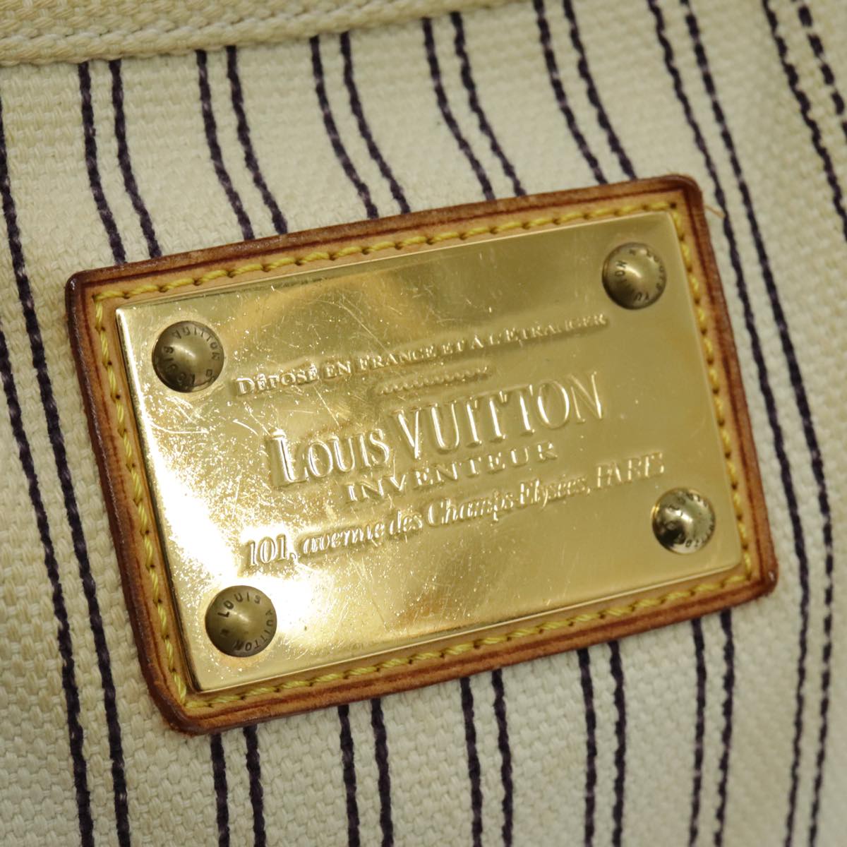 LOUIS VUITTON Antigua Cabas MM Tote Bag White Navy M40132 LV Auth bs18999