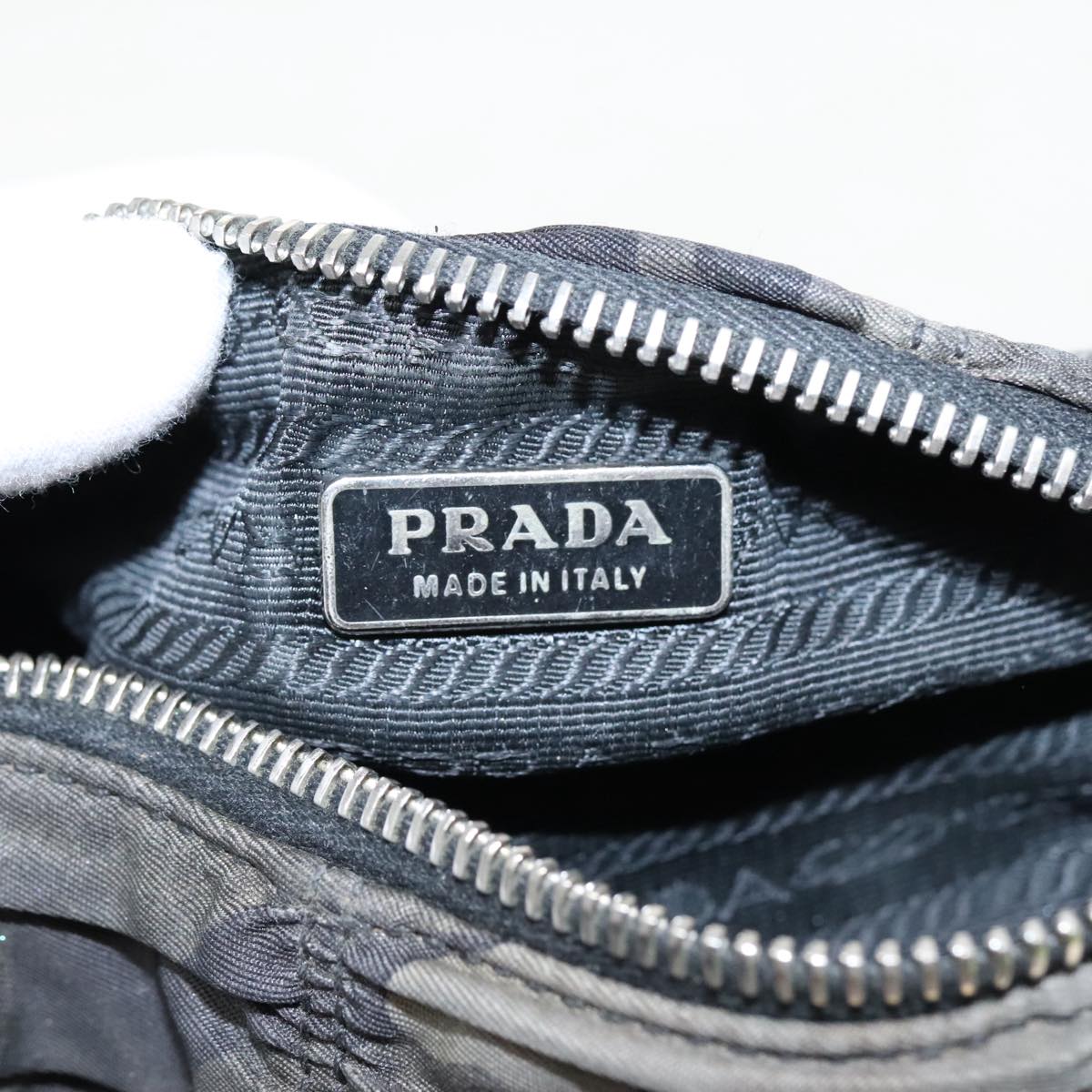 PRADA Pouch Nylon Black Silver khaki Auth bs19007