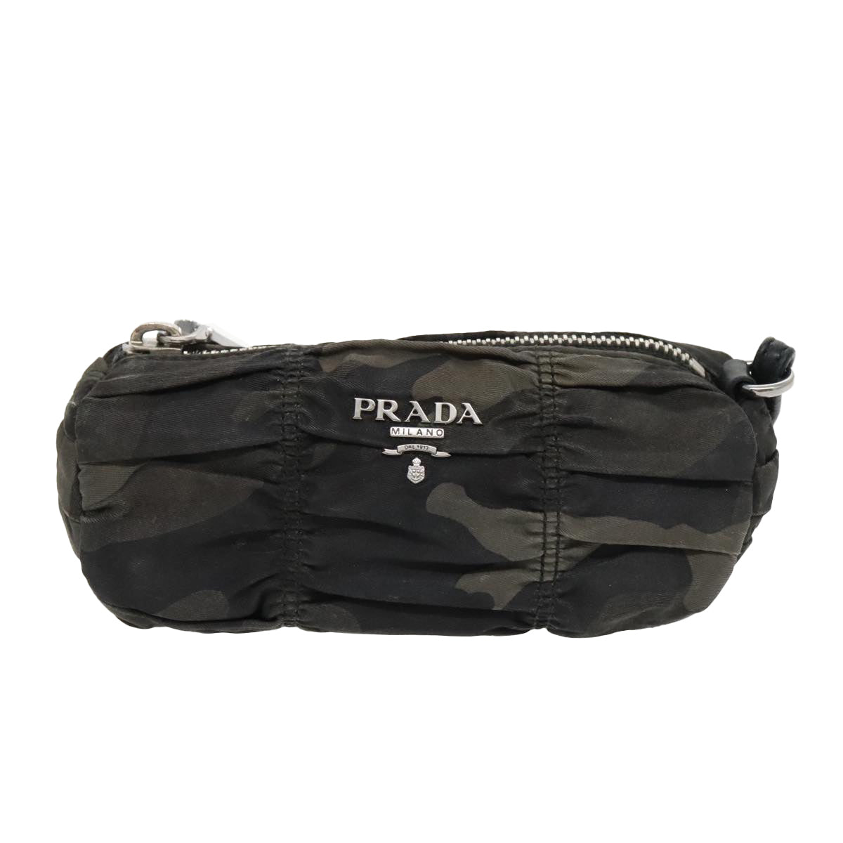 PRADA Pouch Nylon Black Silver khaki Auth bs19007 - 0