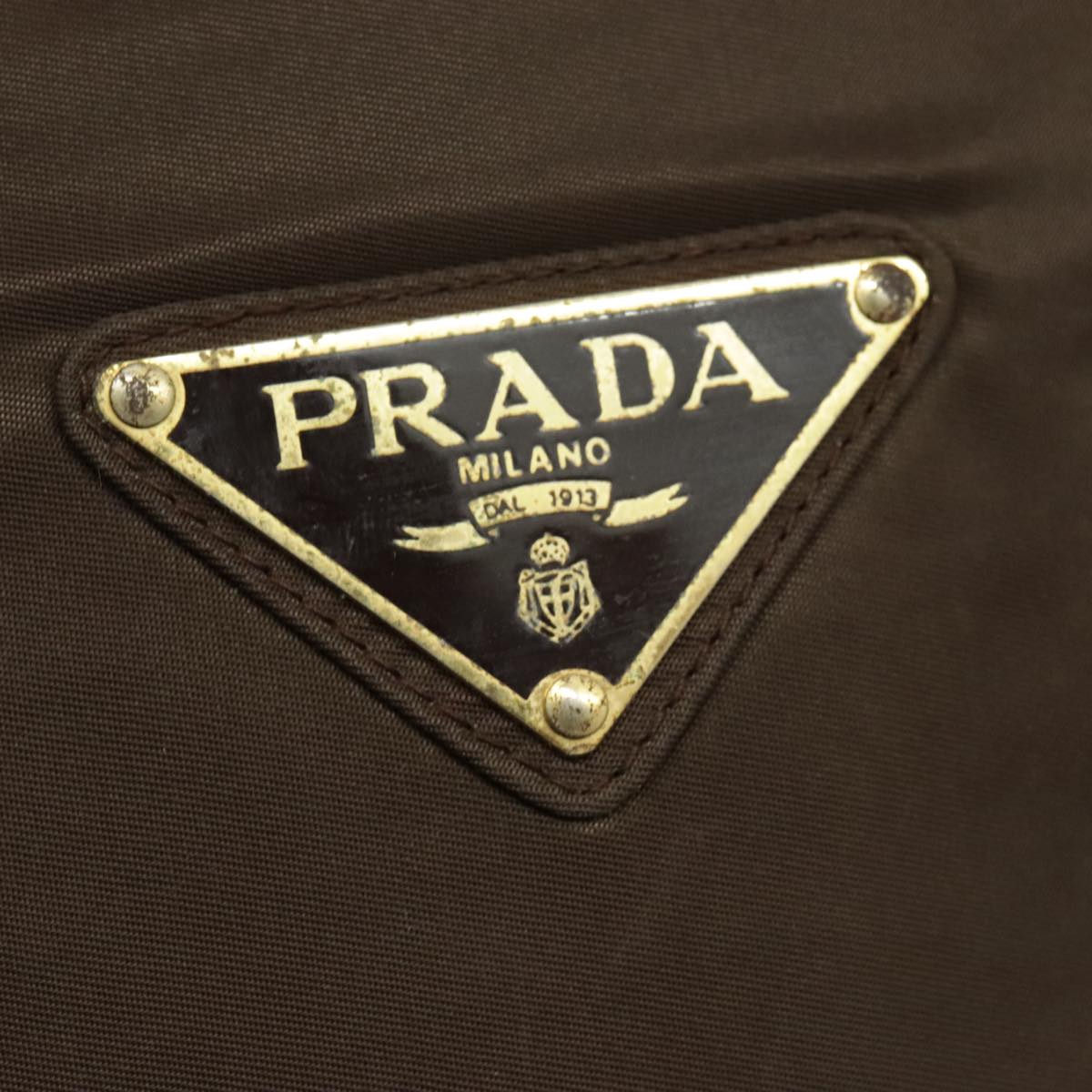 PRADA Hand Bag Nylon Brown Gold Auth bs19009