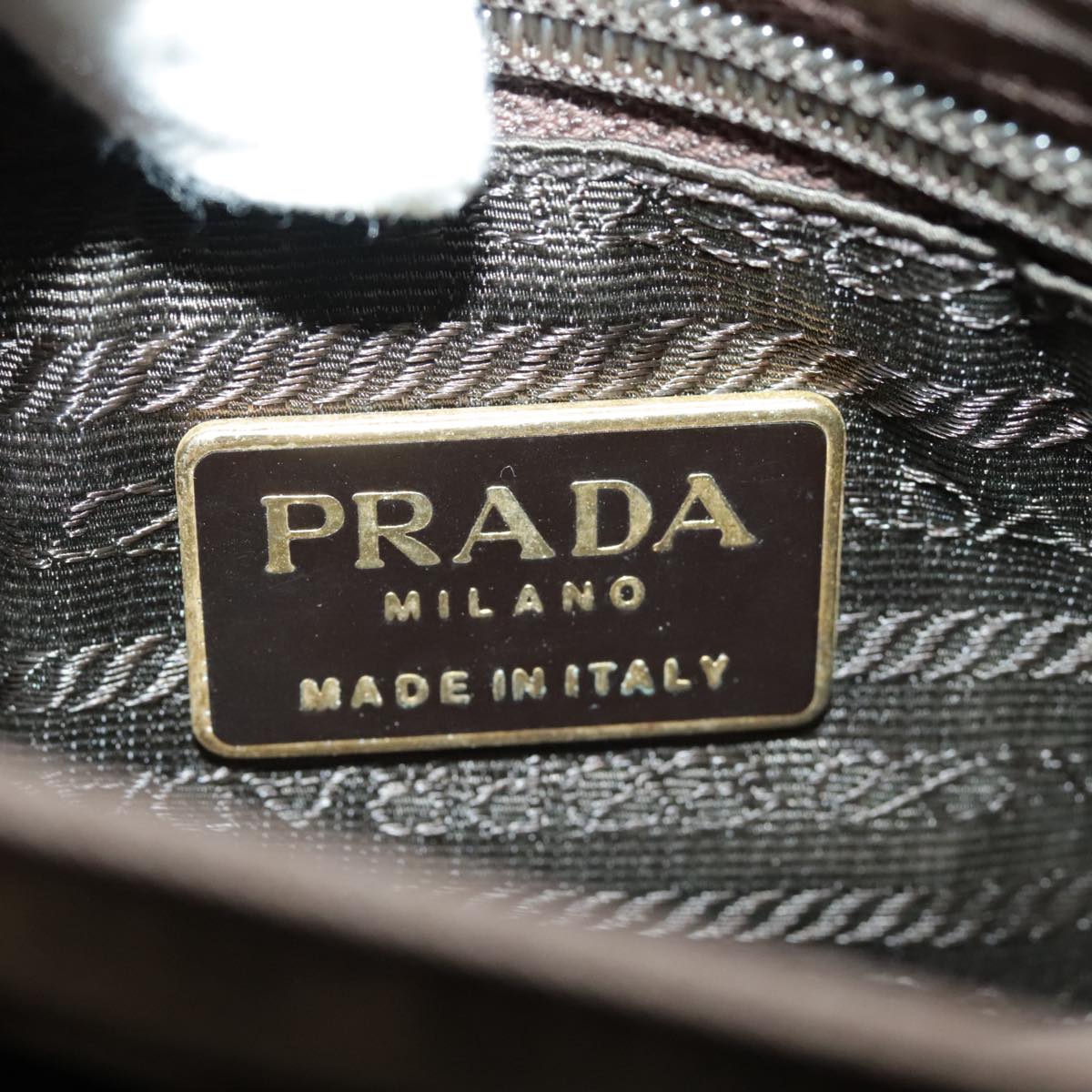 PRADA Hand Bag Nylon Brown Gold Auth bs19009