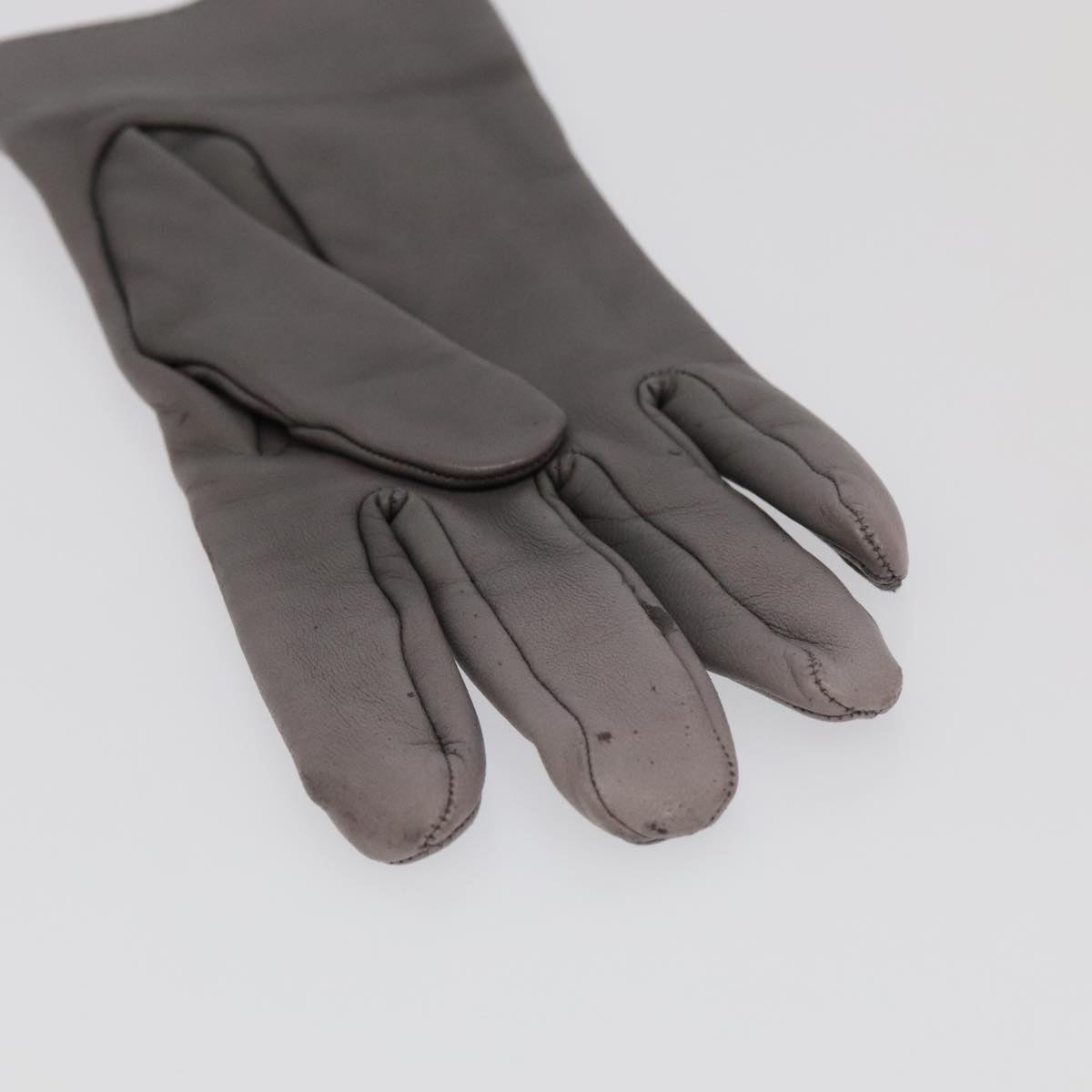 HERMES Gloves Leather Gray Auth bs19011