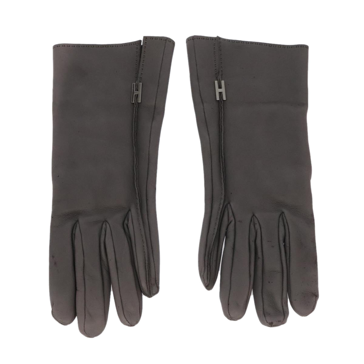 HERMES Gloves Leather Gray Auth bs19011 - 0