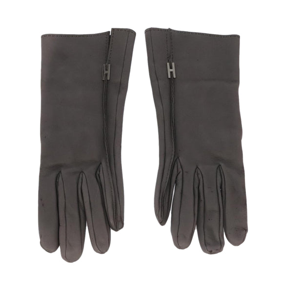 HERMES Gloves Leather Gray Auth bs19011