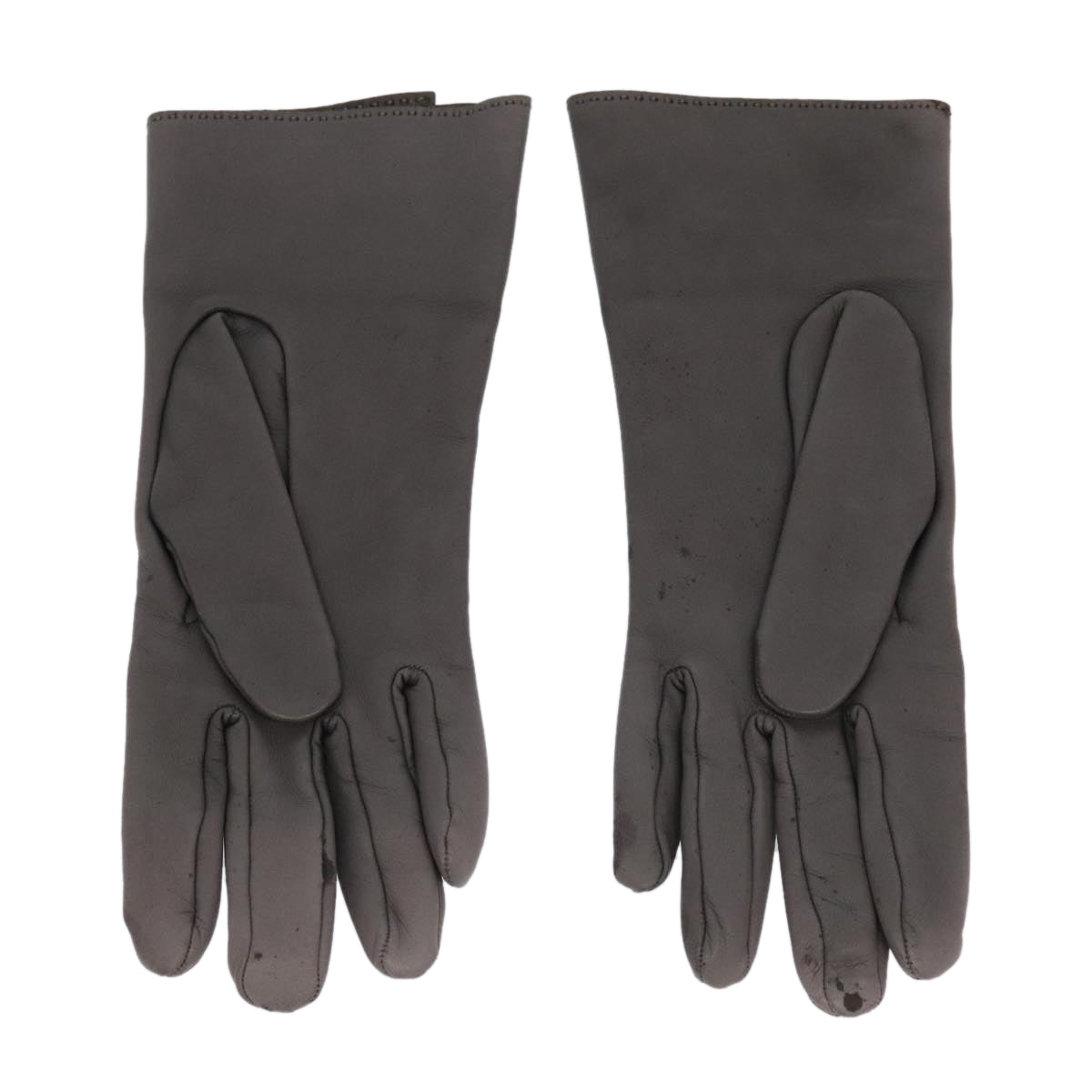 HERMES Gloves Leather Gray Auth bs19011