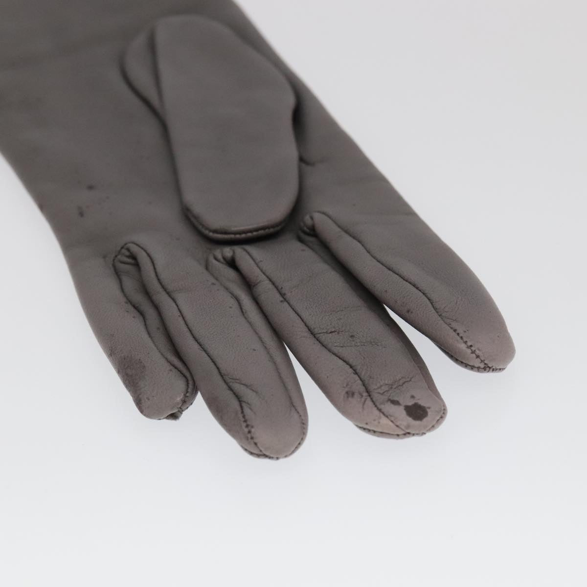 HERMES Gloves Leather Gray Auth bs19011