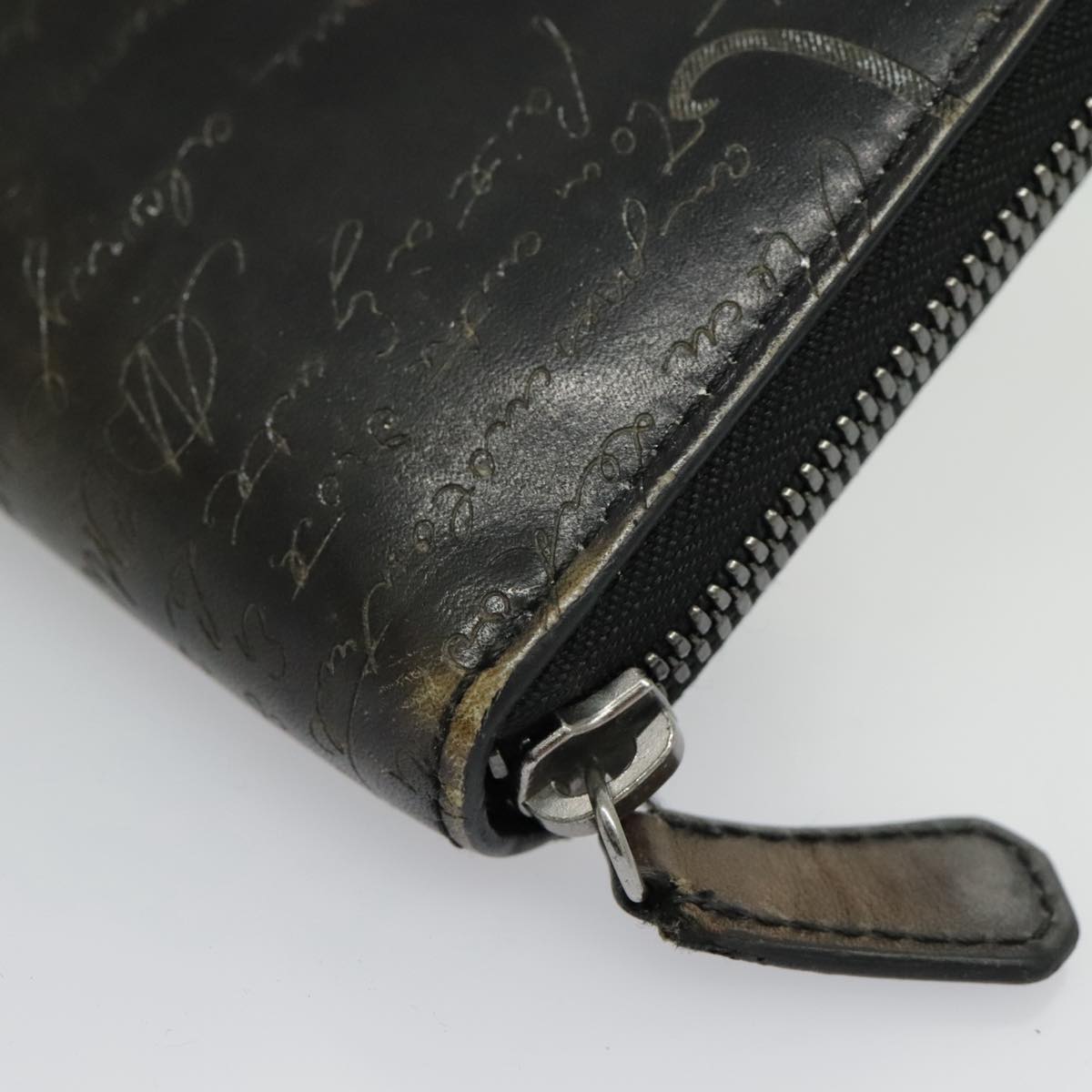 Berluti Calligraphy Long Wallet Leather Black Auth bs19016