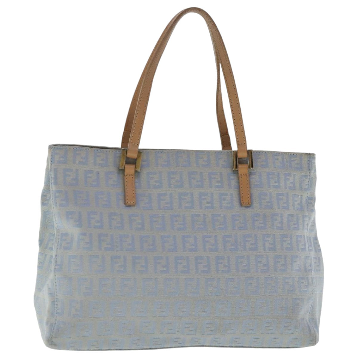 FENDI Zucchino Canvas Hand Bag Light Blue Silver Auth bs19020