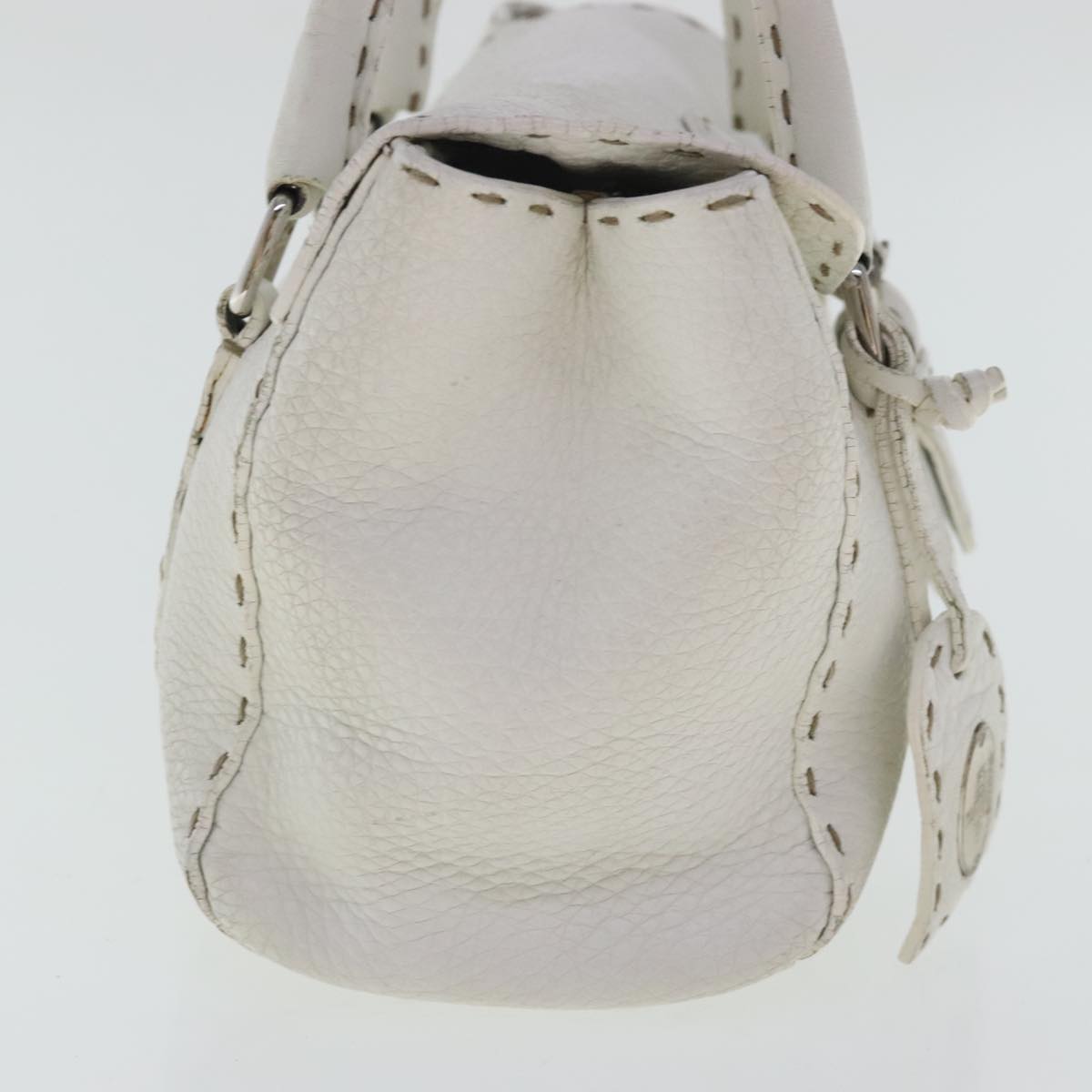 FENDI Celeria Hand Bag Leather White Silver Auth bs19022