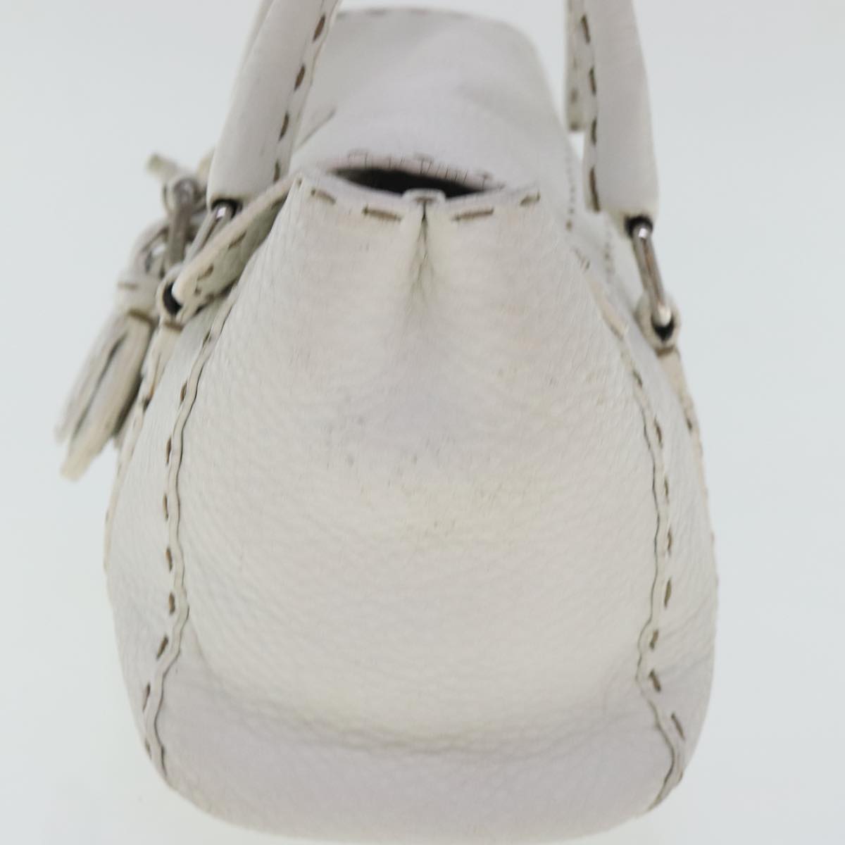 FENDI Celeria Hand Bag Leather White Silver Auth bs19022