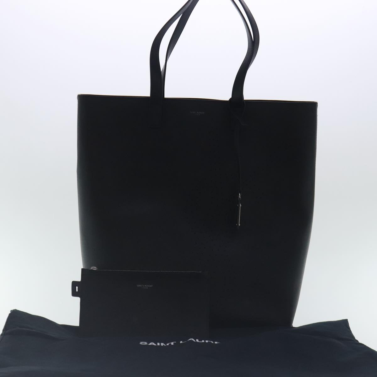 SAINT LAURENT Tote Bag Leather Black Auth bs19023