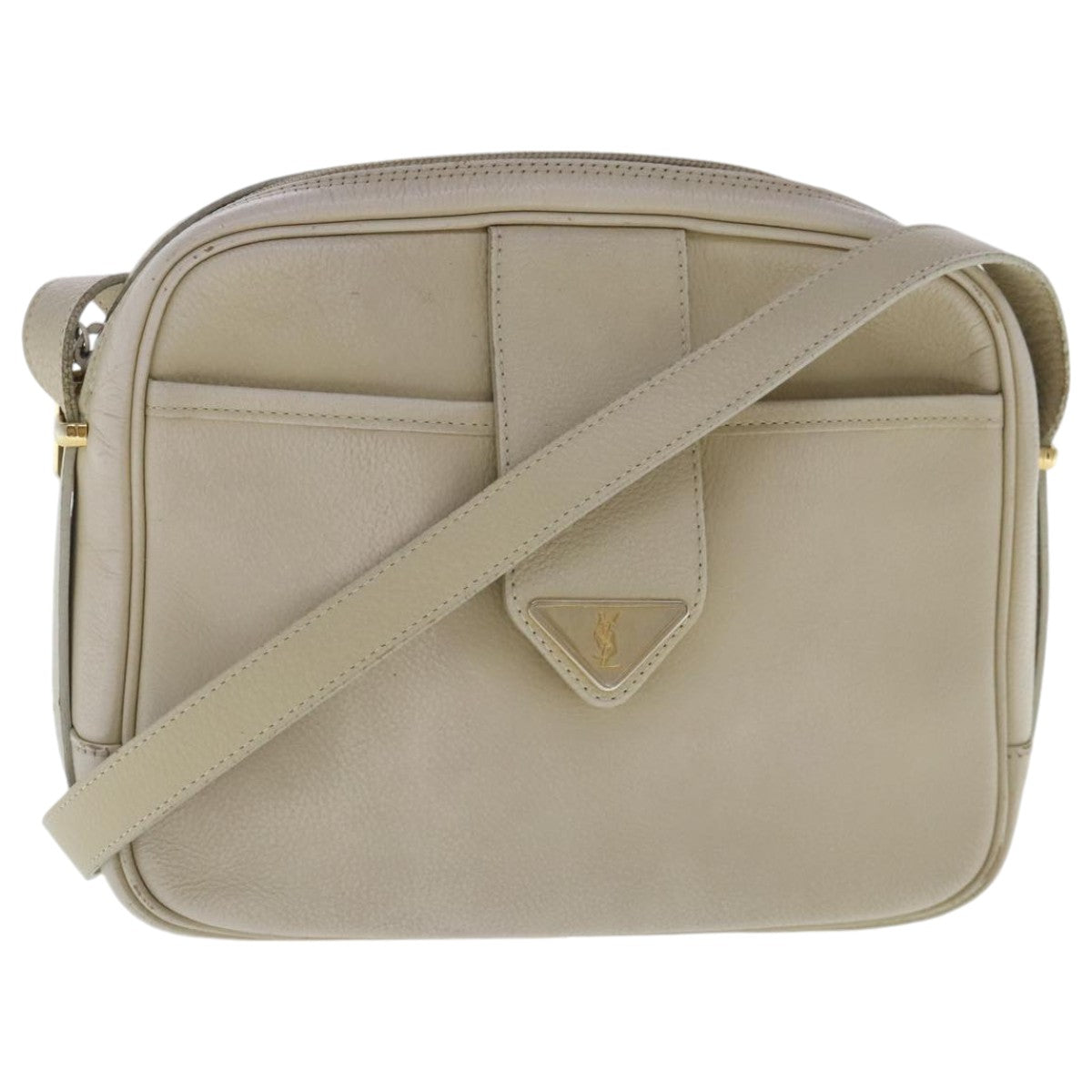 SAINT LAURENT Shoulder Bag Leather Beige Gold Auth bs19024